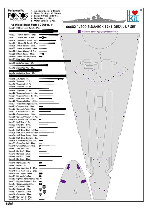 I Love Kit 66602 1:200 Bismarck 1941 Detail Up Set for Trumpeter
