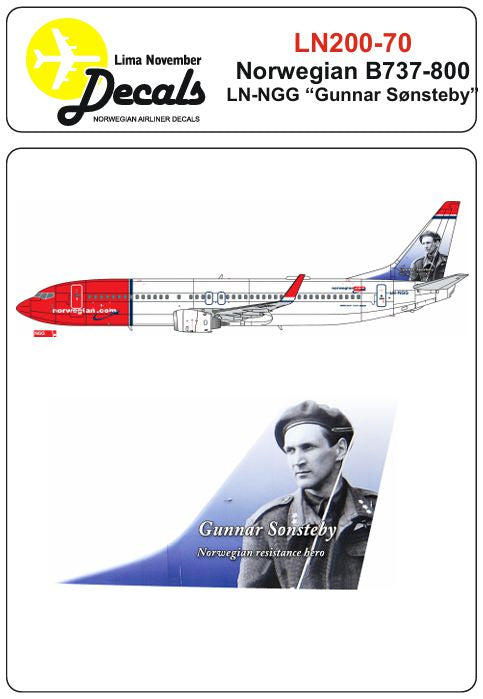Lima November LN200-70 1:200 Norwegian Boeing 737-800 LN-NGG “Gunnar Sønsteby”