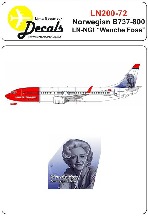 Lima November LN200-72 1:200 Norwegian Boeing 737-800 LN-NGI “Wenche Foss”