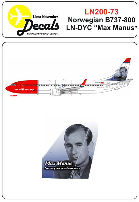 Lima November LN200-73 1:200 Norwegian Boeing 737-800 LN-DYC “Max Manus”