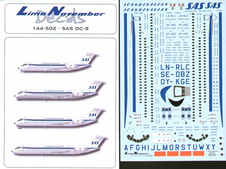 Lima November LN44502 1:144 Douglas DC-9-21/-32/-33/-41. SAS Scandinavian Airline System.