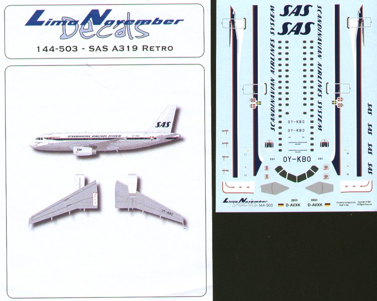 Lima November LN44503 1:144 Airbus A319 OY-KBO in SAS 2006 50th Anniversary Retro scheme
