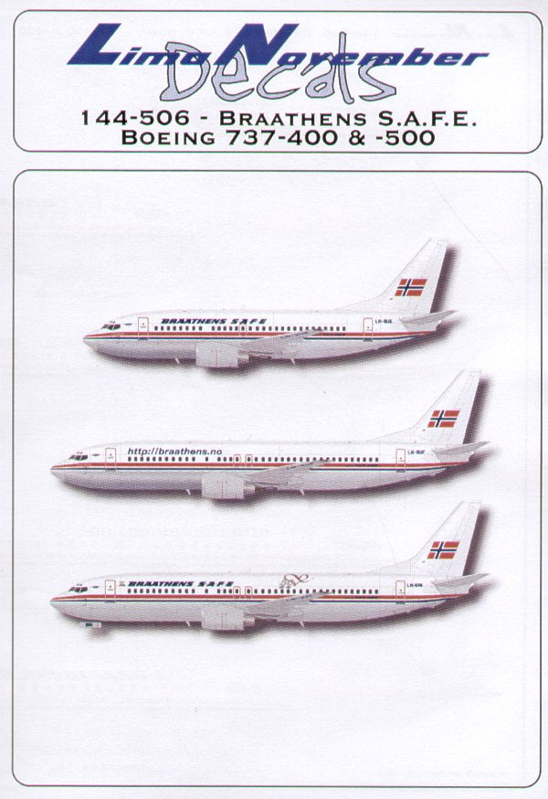 Lima November LN44506 1:144 Boeing 737-400 and 500 BRAATHENS S.A.F.E. LN-BRI Braathens 50th Anniversary