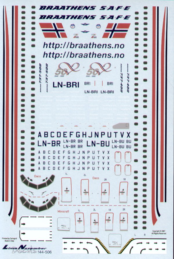Lima November LN44506 1:144 Boeing 737-400 and 500 BRAATHENS S.A.F.E. LN-BRI Braathens 50th Anniversary