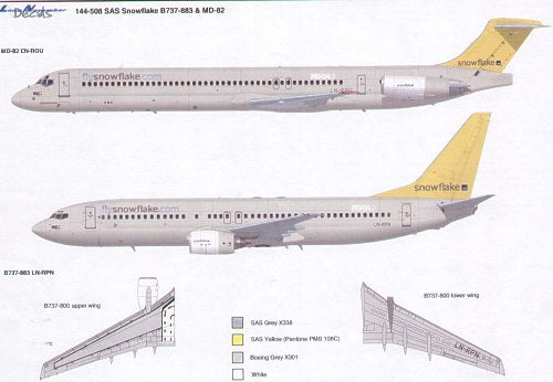 Lima November LN44508 1:144 Boeing 737-883 and McDonnell-Douglas MD-82 (2) SAS Fly SNOWFLAKE.com. LN-RPN/-RPS and LN-ROS/U