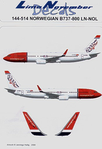 Lima November LN44514 1:144 Boeing 737-800 LN-NOL Norwegian with the 6000th tail motif.