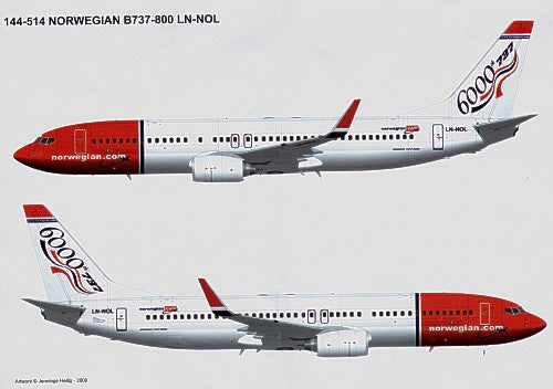 Lima November LN44514 1:144 Boeing 737-800 LN-NOL Norwegian with the 6000th tail motif.