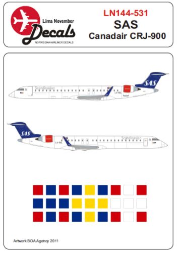 Lima November LN44531 1:144 Canadair CRJ-900 SAS Includes 12 registrations and names