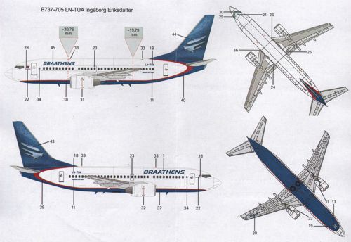 Lima November LN44533 1:144 Boeing 737-400/737-500 and 737-700 Braathens in the 'northern light' scheme