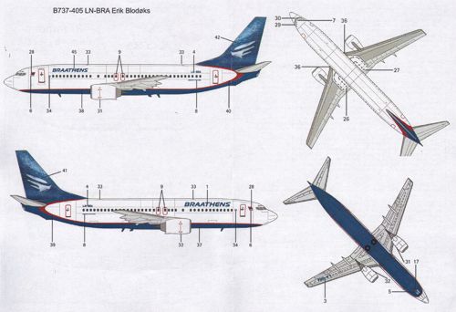 Lima November LN44533 1:144 Boeing 737-400/737-500 and 737-700 Braathens in the 'northern light' scheme