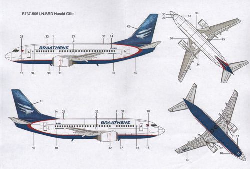 Lima November LN44533 1:144 Boeing 737-400/737-500 and 737-700 Braathens in the 'northern light' scheme