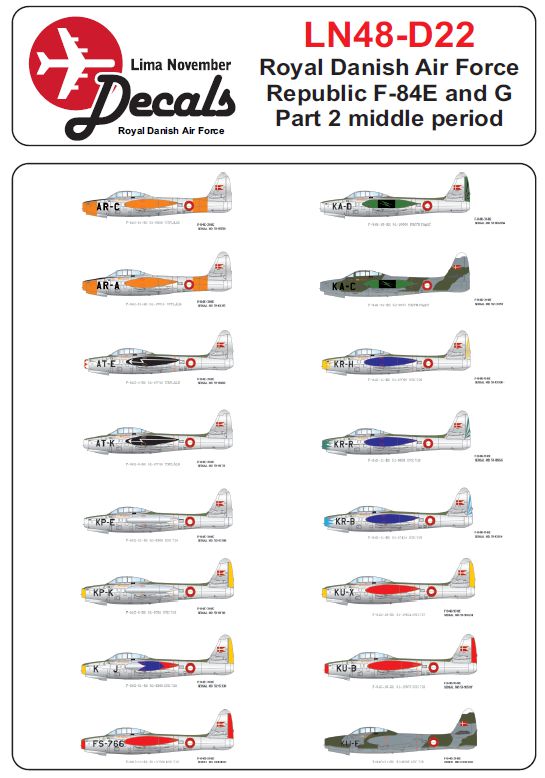 Lima November LN48-D22 1:48 RDAF/Royal Danish Air Force Republic F-84E/G Thunderjet Middle period