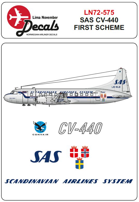 Lima November LN72-575 1:72 SAS Convair CV-440 first scheme with masks for windows and wheels