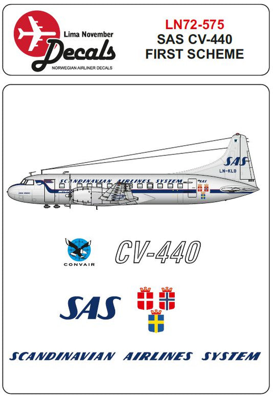 Lima November LN72-575 1:72 SAS Convair CV-440 first scheme with masks for windows and wheels