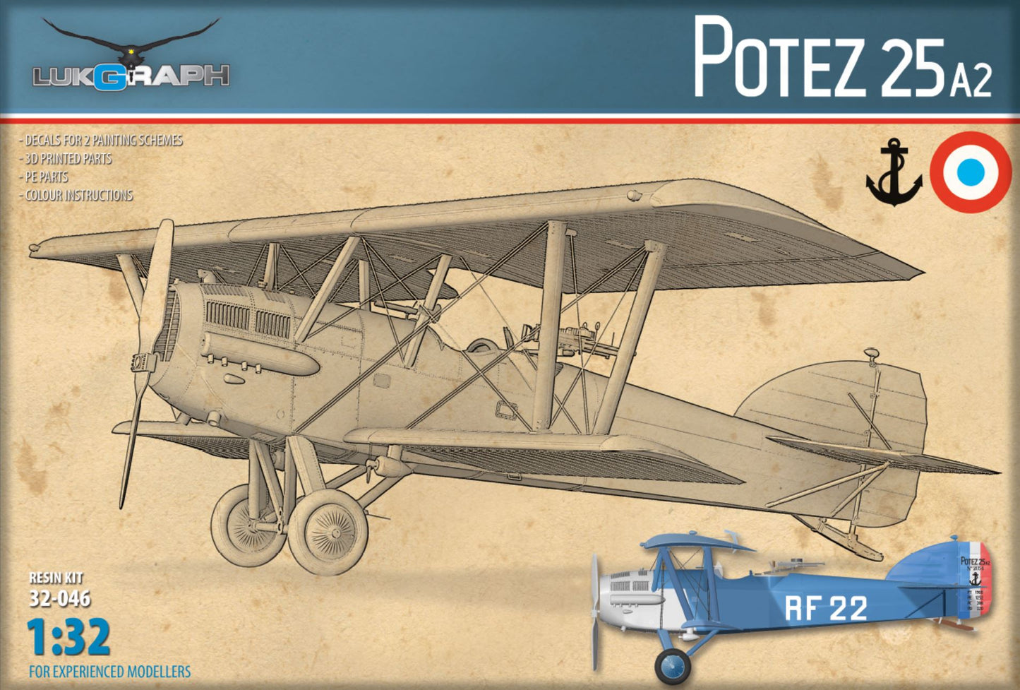 Lukgraph 3246 1:32 Potez 25 A2 in French Service (2 Schemes) Resin Kit