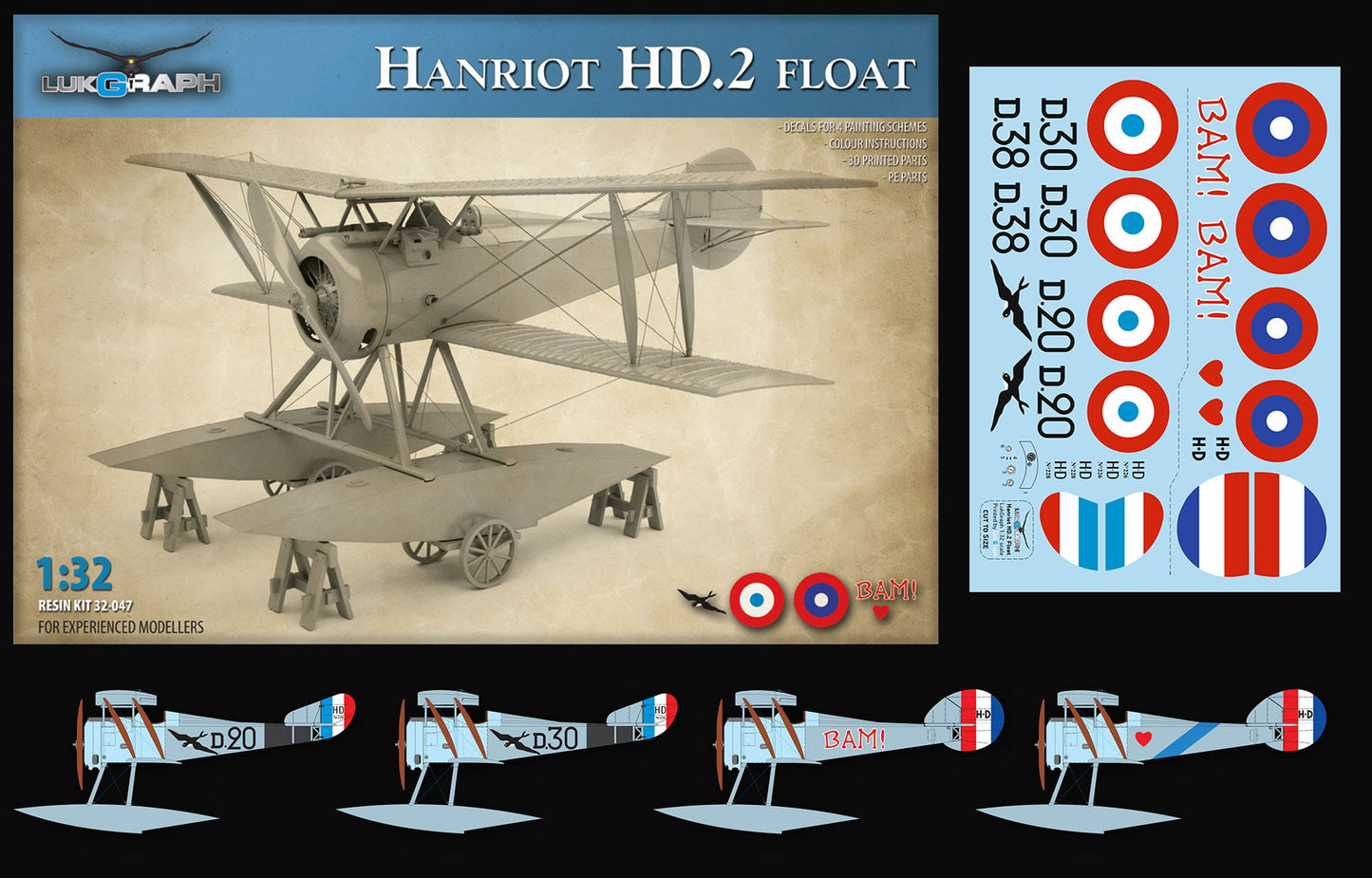 Lukgraph 3249 1:32 Hanriot HD.2 Floats Resin Kit