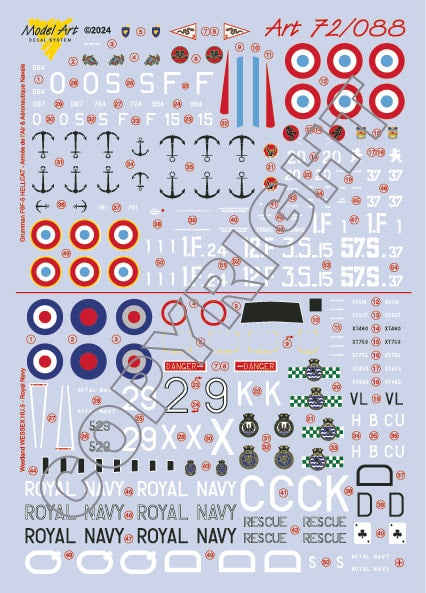 Model Art MA7288 1:72 Westland WESSEX HU.5: 707 nas, 771 nas, 845 NAS (HMS Hermes & HMS Bulwark, 847 NAS (Royal Navy). Grumman F6F-5 HELLCAT: Groupe de Marche II/9 'Auvergne' & GC i/6 'Corse (ArmÃ©e de l'Air) + Flottilles 1F & 12F, & Escadrilles de Servi