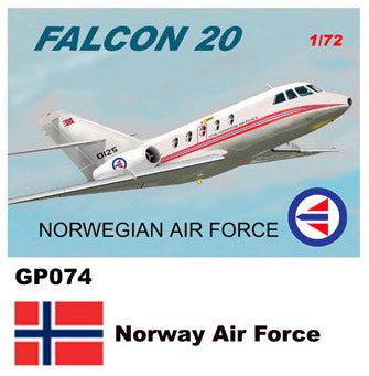 Mach 2 GP074 1:72 Dassault-Mystere Falcon 20 Decals Norway Air Force