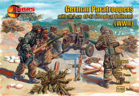 Mars 32038 1:32 WWII German Paratroopers with 10,5cm LG42 in Tropical Uniform