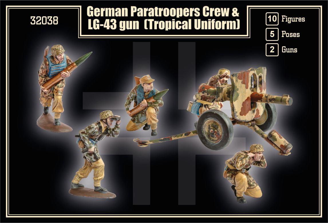 Mars 32038 1:32 WWII German Paratroopers with 10,5cm LG42 in Tropical Uniform