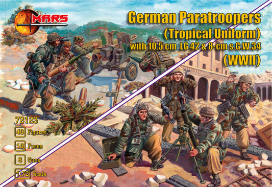 Mars 72123 1:72 WWII German Paratroopers (Tropical Uniform) with 10.5cm LG42 & 8cm s.G.W.34