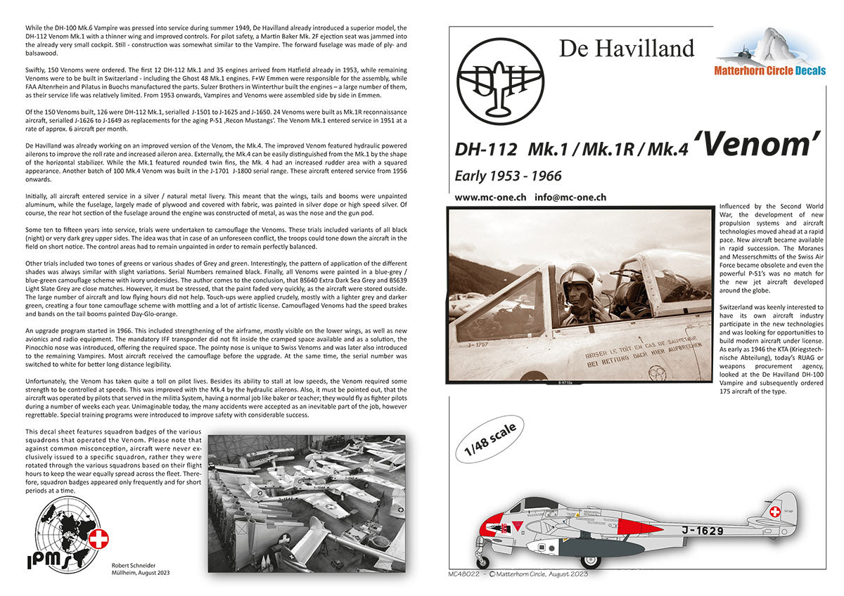 Matterhorn Circle 48022 1:48 de Havilland DH-112 Venom Mk.1 / Mk.1R / Mk.4 Early