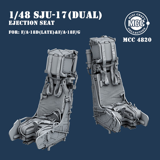 Mini Craft Collection MCC 4820 1:48 SJU-17 NACES Ejection Seats for F/A-18F/G & F/A-18D Late (2pcs). 1 pcs SJU-17(V)2/A (Front Seat) and 1 pcs SJU-17(V)9/A (Rear Seat) NACES Ejection Seats for F/A-18F Super Hornet, EA-18G Growler, F/A-18D Hornet