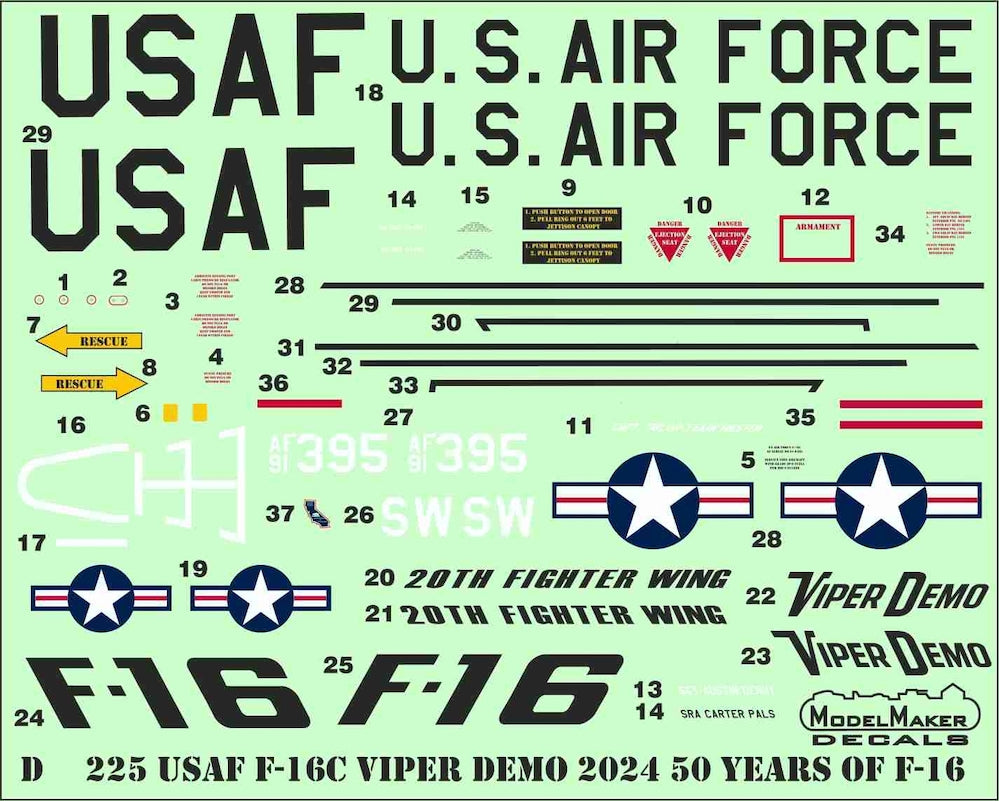 Model Maker Decals MD32225 1:32 USAF F-16C Viper Demo 2024 50 Years of F-16