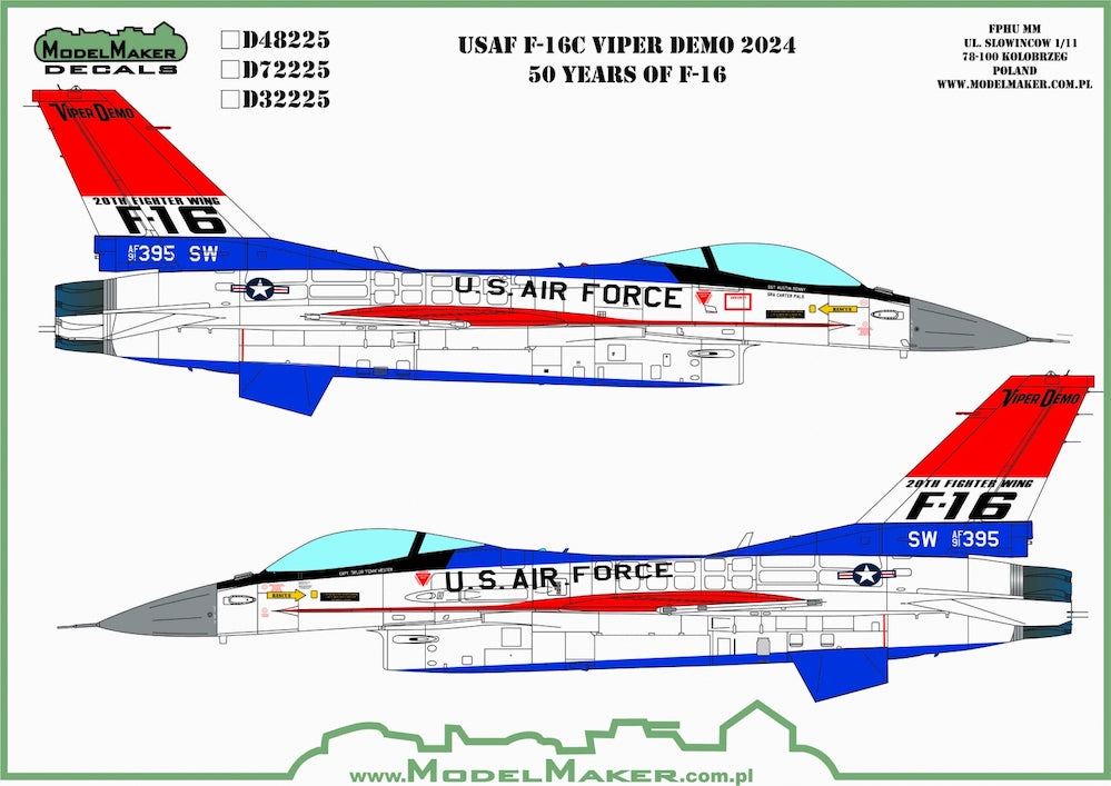 Model Maker Decals MD32225 1:32 USAF F-16C Viper Demo 2024 50 Years of F-16