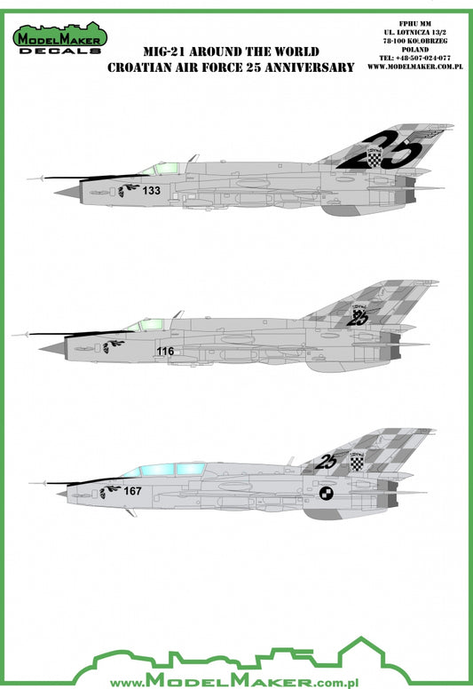 Model Maker Decals MD48098 1:48 MiG-21bis Around the World Croatian Air Force 25 anniversary