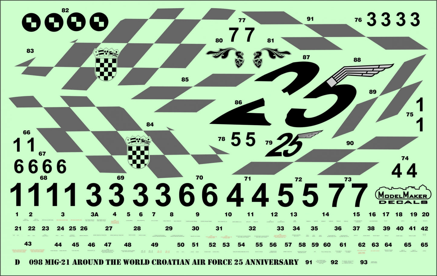 Model Maker Decals MD48098 1:48 MiG-21bis Around the World Croatian Air Force 25 anniversary