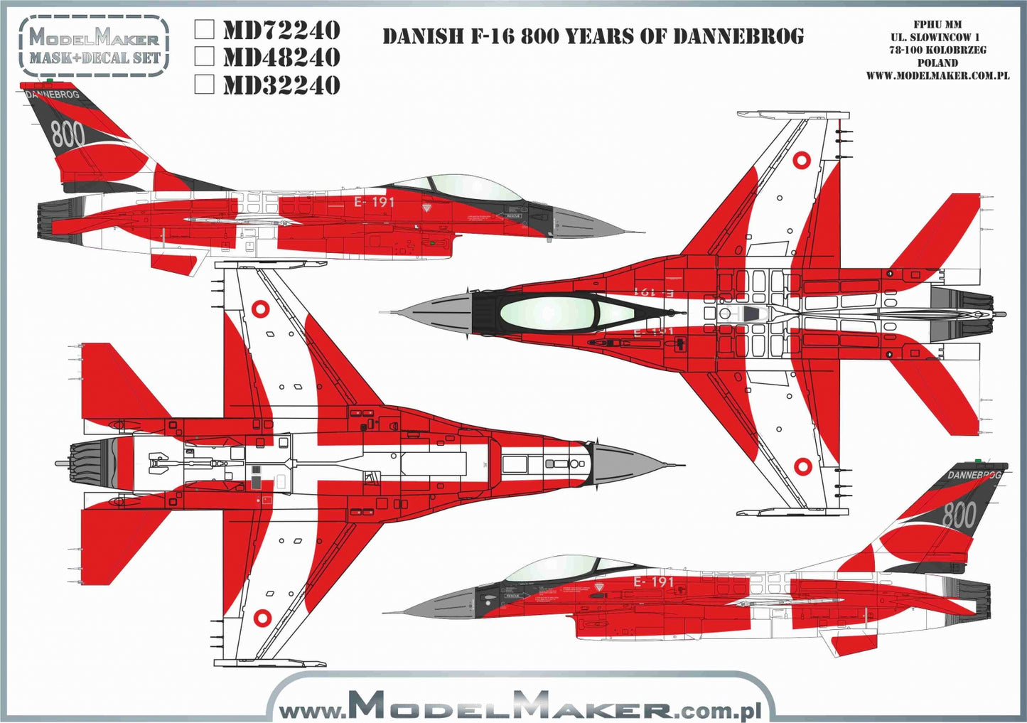 Model Maker Decals MD48240 1:48 Danish F-16AM Fighting Falcon 800 Years of Dannebrog