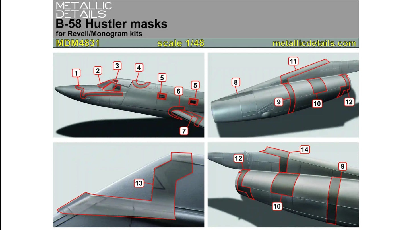 Metallic Details MDM4831 1:48 Convair B-58 Hustler. Masks