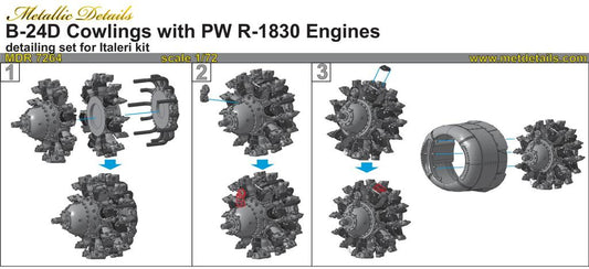 Metallic Details R7264 1:72 B-24D. Liberator cowlings with PW R-1830 Engines