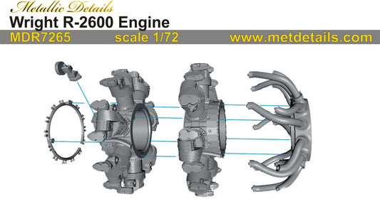 Metallic Details MDR7265 1:72 Wright R-2600 Set contains parts to build 1 engine