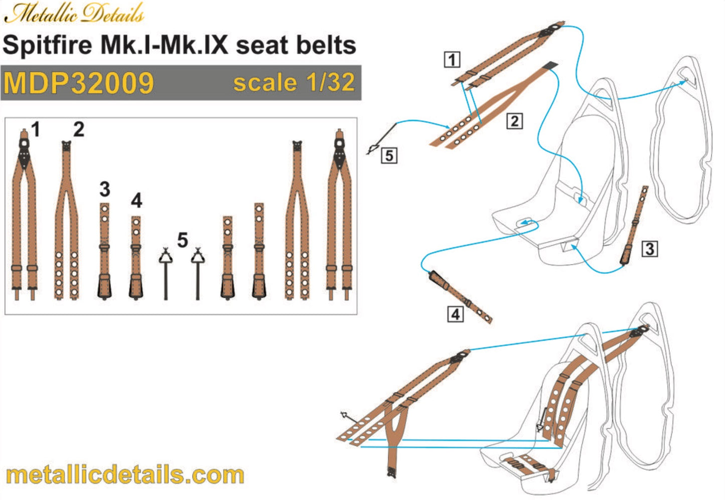 Metallic Details MDP32009 1:32 Supermarine Spitfire Mk.I-Mk.IX seat belts
