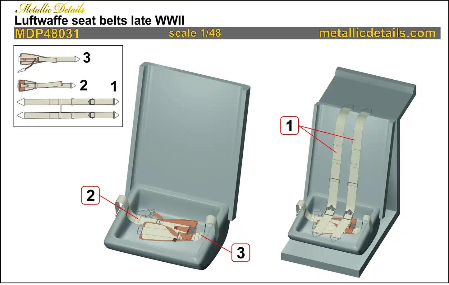 Metallic Details MDP48031 1:48 Luftwaffe seat belts late WWII (3D-Printed)