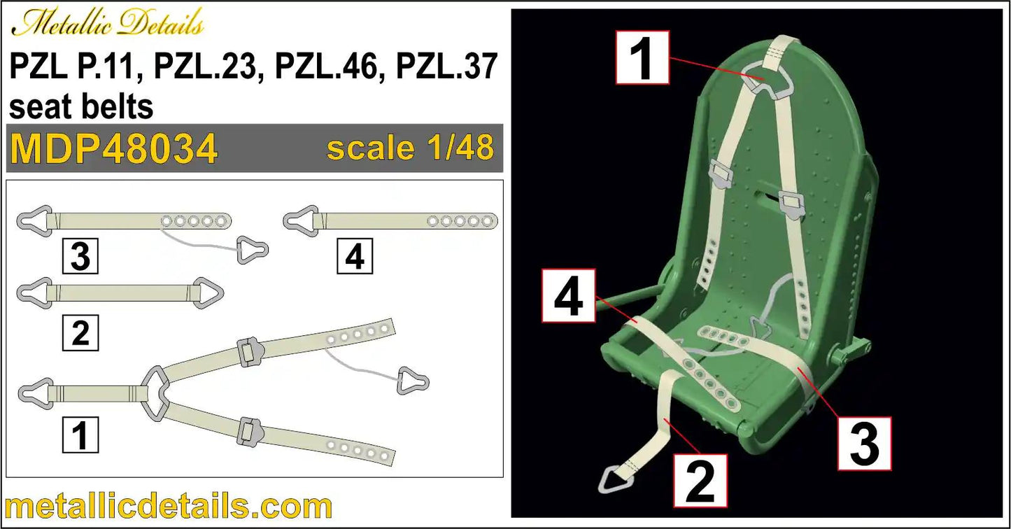 Metallic Details MDP48034 1:48 PZL P.11, PZL.23, PZL.46, PZL.37 seat belts (3D-Printed)