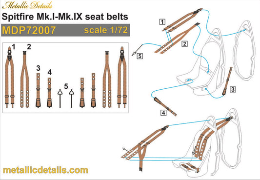 Metallic Details MDP72007 1:72 Supermarine Spitfire Mk.I-Mk.IX seat belts