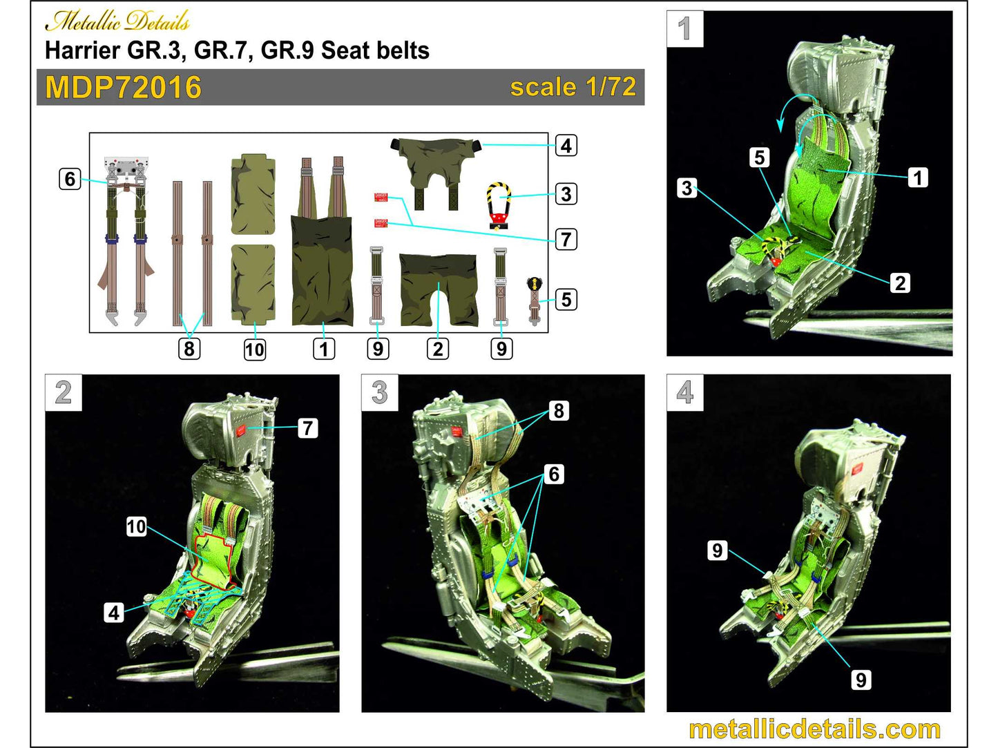 Metallic Details MDP72016 1:72 BAe Harrier GR.3, GR.7, GR.9 seatbelts (3d-printed)