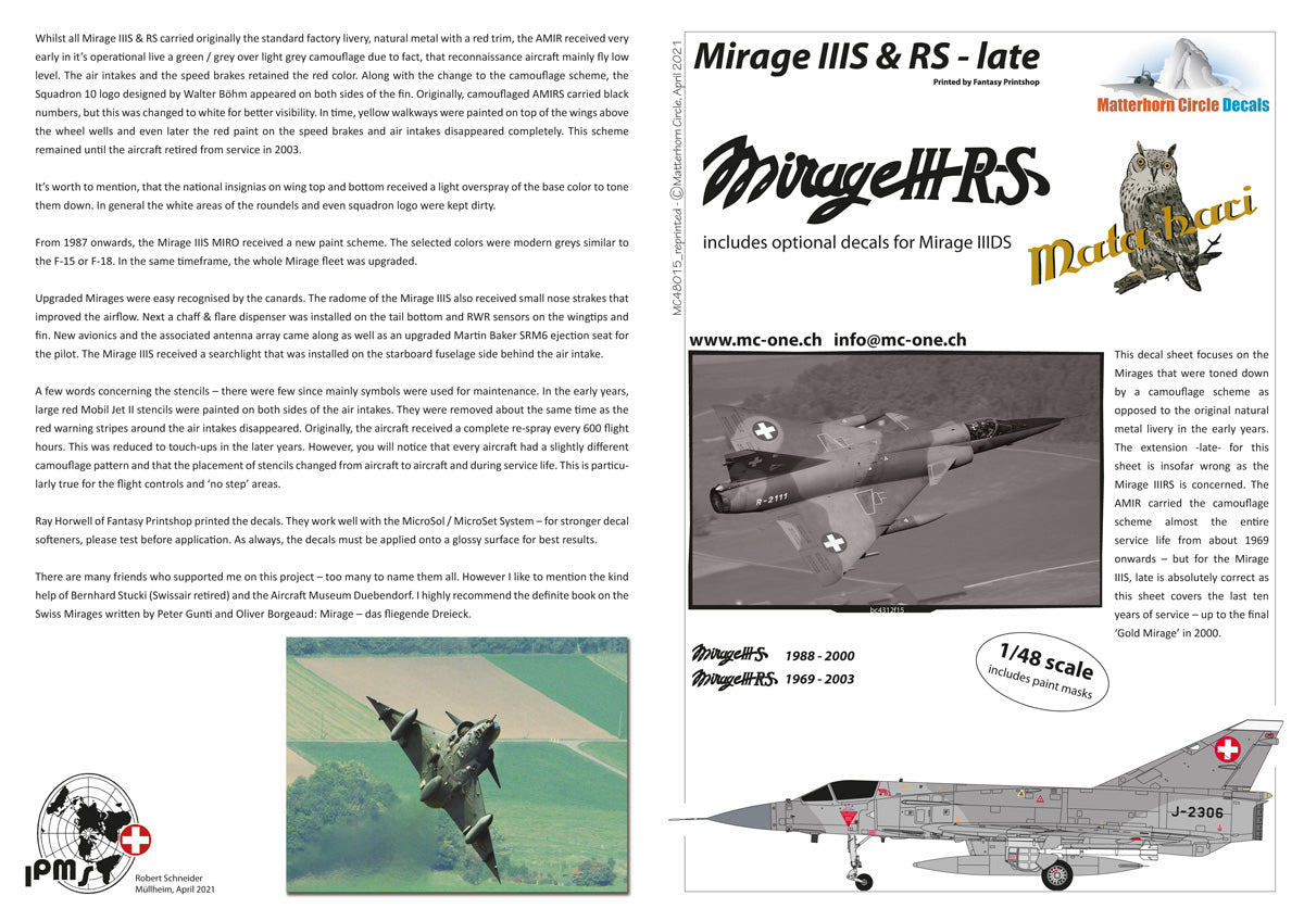 Matterhorn Circle MC48015 1:48 Dassault-Mirage IIIS & RS Late [Dassault-Mirage IIIE]