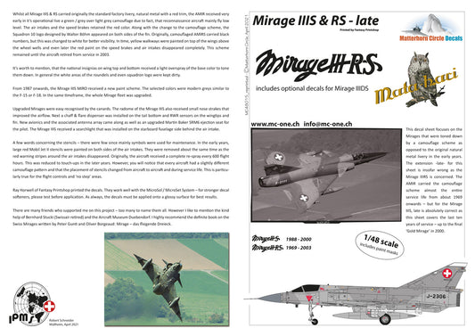 Matterhorn Circle MC48015 1:48 Dassault-Mirage IIIS & RS Late [Dassault-Mirage IIIE]