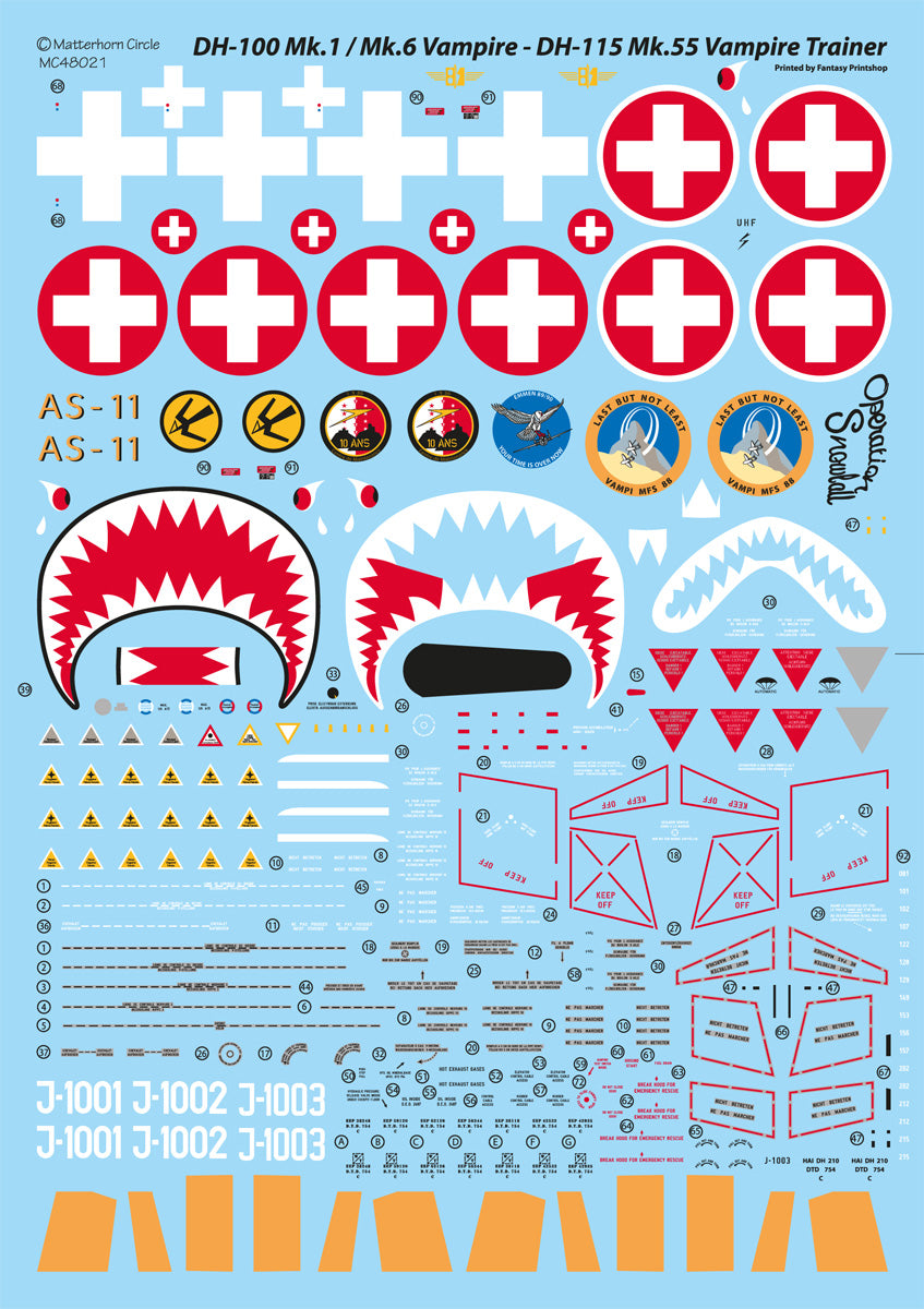 Matterhorn Circle MC48021 1:48 de Havilland DH-100 Mk.1, Mk.6 Vampire & DH-115 Mk. 55 Vampire Trainer