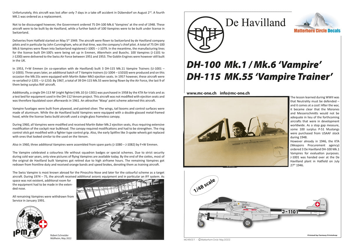 Matterhorn Circle MC48021 1:48 de Havilland DH-100 Mk.1, Mk.6 Vampire & DH-115 Mk. 55 Vampire Trainer
