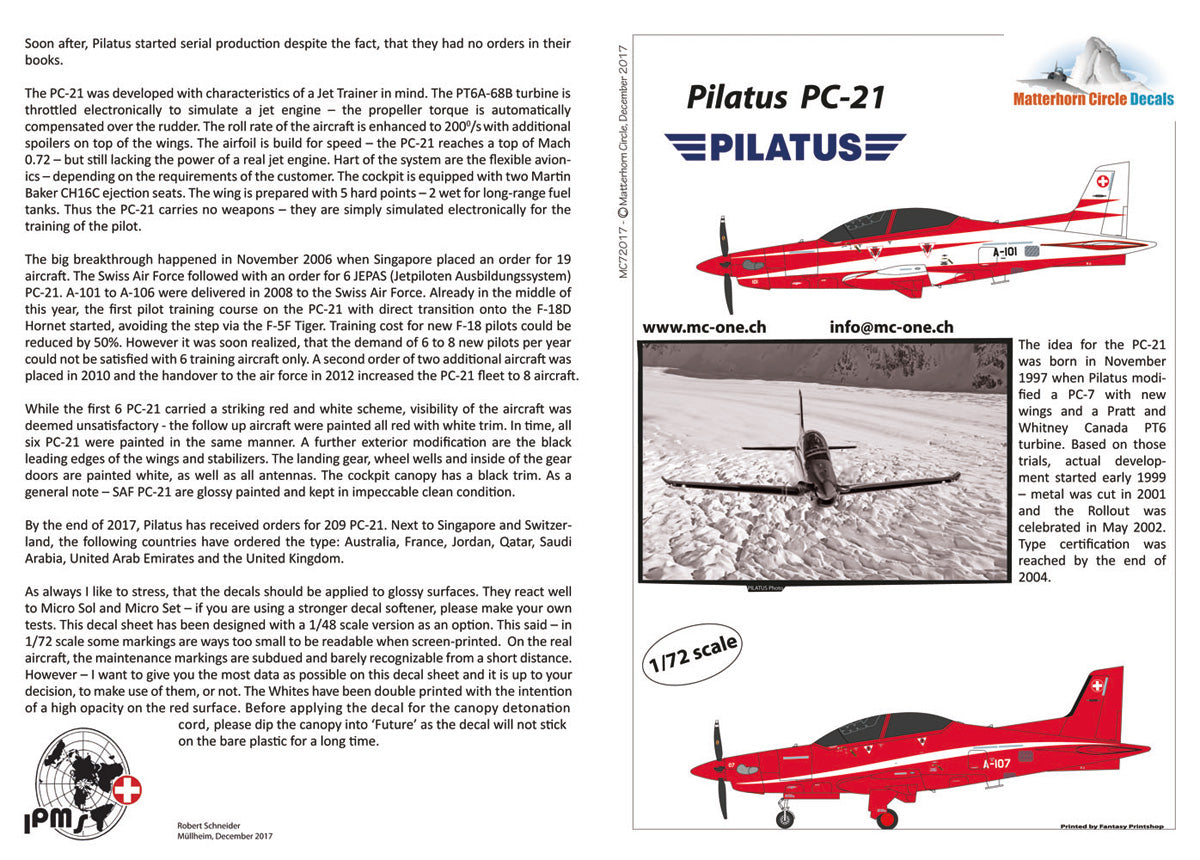 Matterhorn Circle MC72017 1:72 Pilatus PC-21 Birth of the PC-21