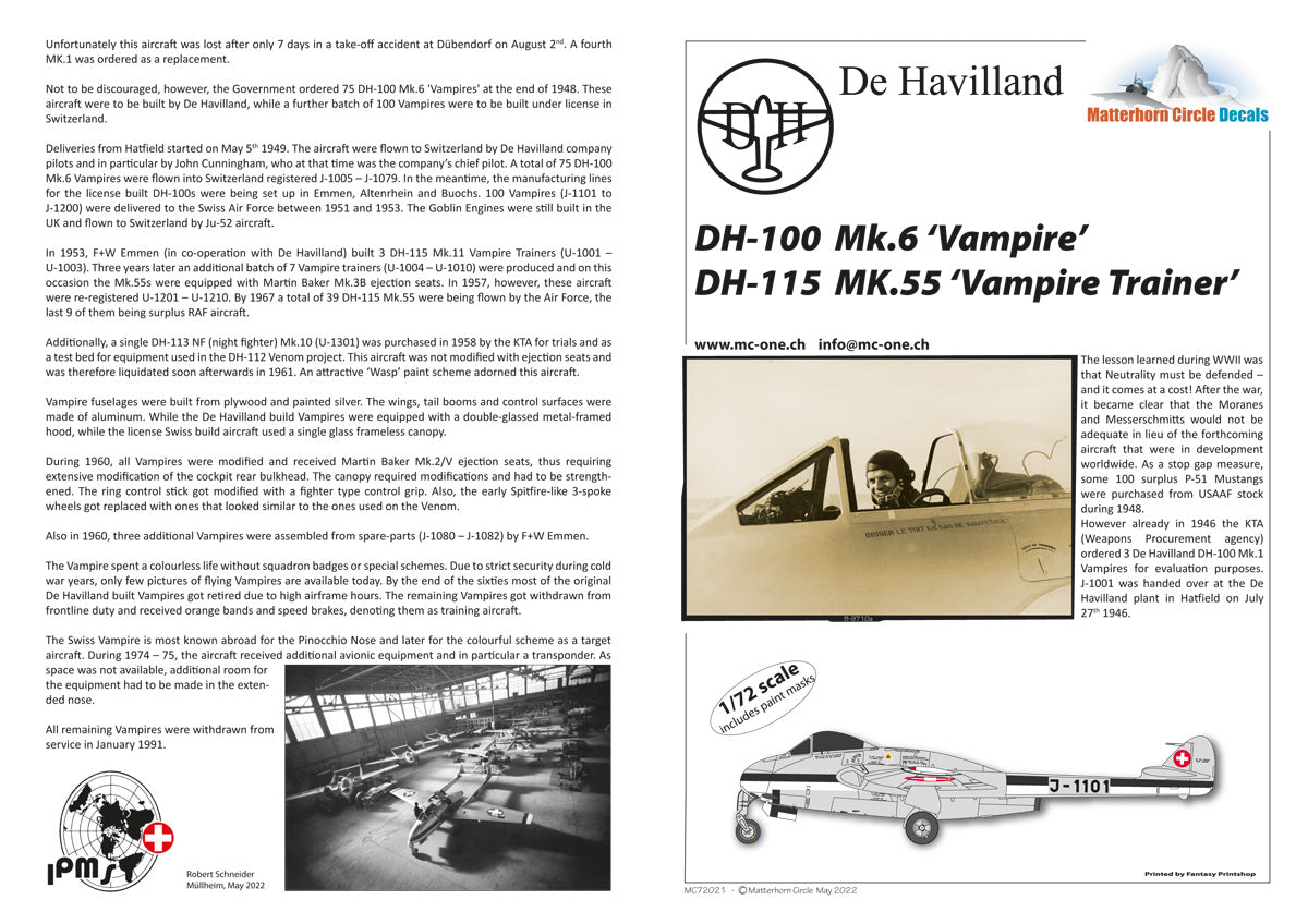 Matterhorn Circle MC72021 1:72 de Havilland DH-100 Mk.6 Vampire & DH-115 Mk.55 Vampire Trainer