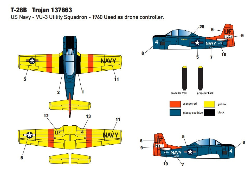 Miniwing-Plastic 346 1:144 North-American T-28B TROJAN / USN + UMSC					 2 plastic kits, 3 decals versions, BOXED