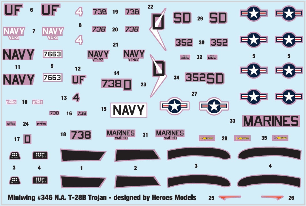 Miniwing-Plastic 346 1:144 North-American T-28B TROJAN / USN + UMSC					 2 plastic kits, 3 decals versions, BOXED