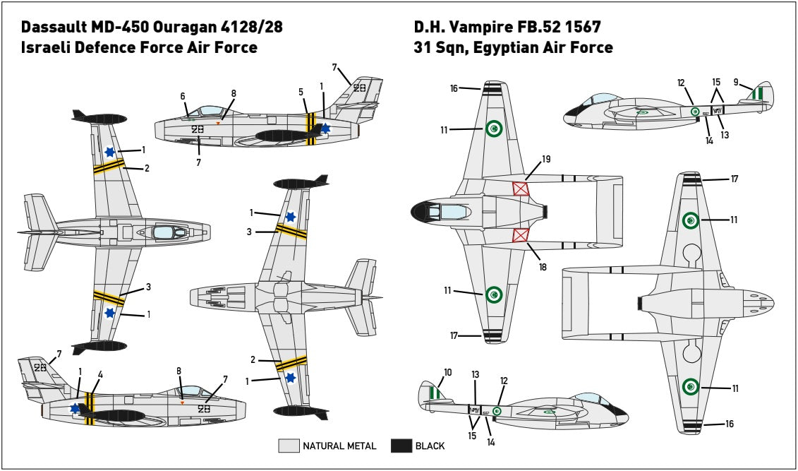 Miniwing-Plastic 355 1:144 Ouragan vs. de Havilland Vampire / Dogfight set