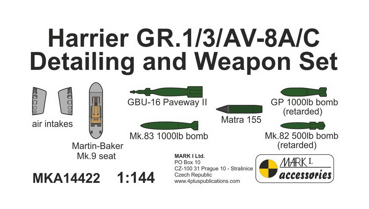 Mark I Models MKA14422 1:144 Bae Harrier GR.1/3/AV-8A/C Detailing and Weapon Set - Resin Parts